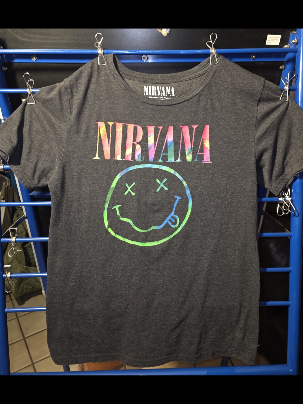 NIRVANA Charcoal Tee with Rainbow Tie-Dye Logo